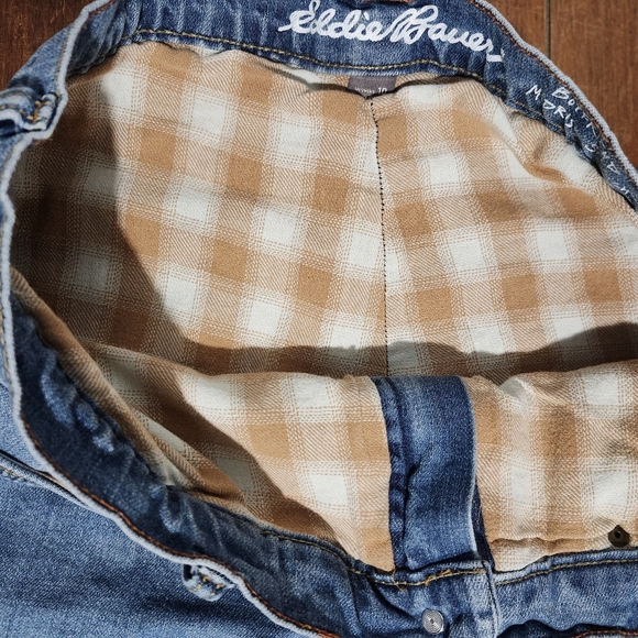 EDDIE BAUER Flannel Lined Jeans Womens boyfriend midrise straight size 10 - Picture 6 of 11